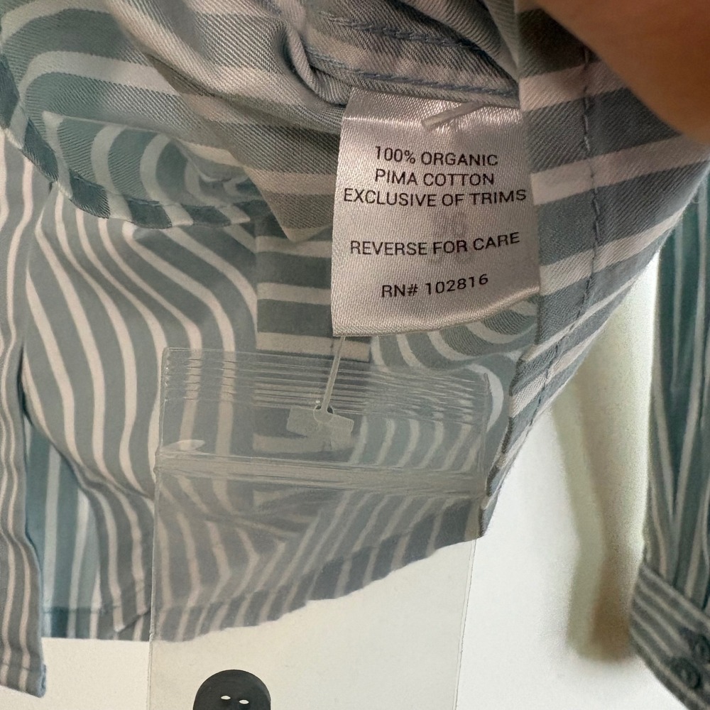 Garnet Hill Womens 14 Organic Pima Cotton Striped cropped Button Down Sage Green - Picture 3 of 4